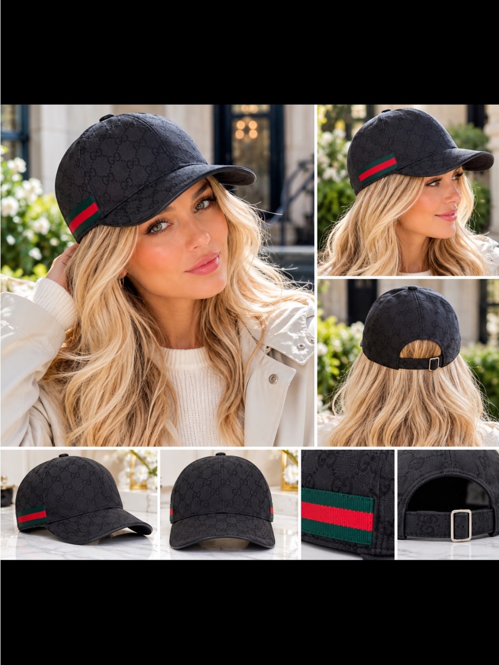 Gucci Black Baseball Cap with Green and Red Web Stripe